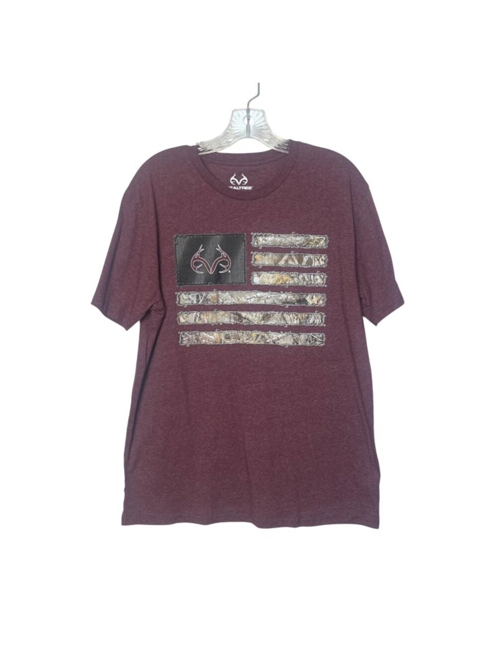 Realtree Tshirt Mens Large Burgundy Flag Graphic Print Patriotic